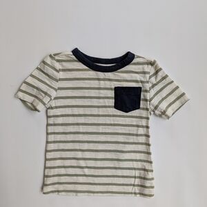 Old Navy Green and White Striped Tee with Black Pocket